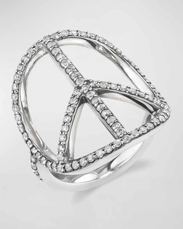 Pave Diamond Peace Sign Ring, Size 8